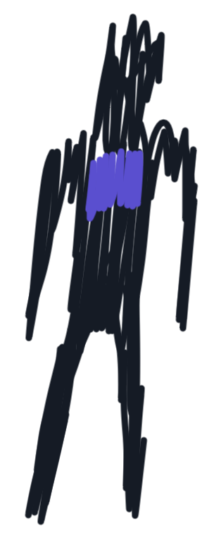 A loosely drawn human figure with a focal point on the chest representing a body holding internal pressure or emotional tension—suggesting an unresolved feeling that has not yet been consciously expressed.